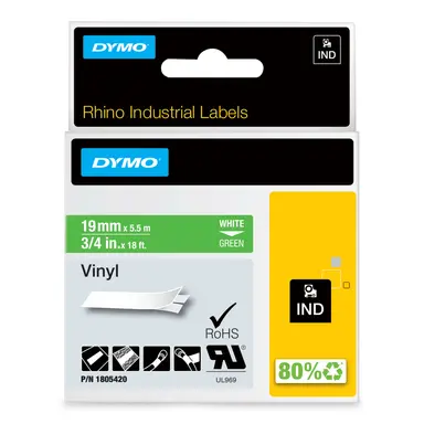 Dymo Rhino 3/4IN Green VINYL-19MM - Direct Thermal - Compatibility Dymo Rhino 4200, 5