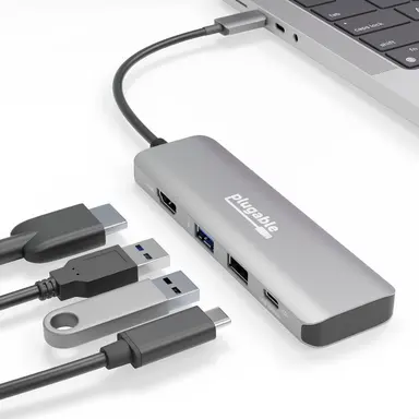 Plugable Technologies Plugable USB C Multiport Adapter Hub, 4 in 1, 100W Power Delivery Charging, USB