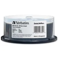 Verbatim Americas BD-R DL 50GB 8X, White Label, DATALIFE+, White Inkjet Hub Printable, 25PK Spindl