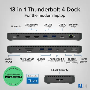 Plugable Technologies Plugable Thunderbolt 4 Dock 100W Charging, Laptop Docking Station Dual Monitor, image 3