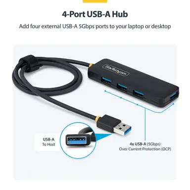 StarTech.com 4-Port USB-a Hub, 5GBPS, Bus Powered, USB-a to 4X USB-a Mini Hub, Extra Long 2 ft, image 7