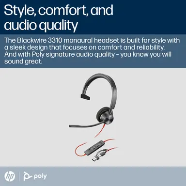 HP Poly Blackwire 3310 Monaural Microsoft Teams Certified USB-C Headset +USB-C/A, image 6