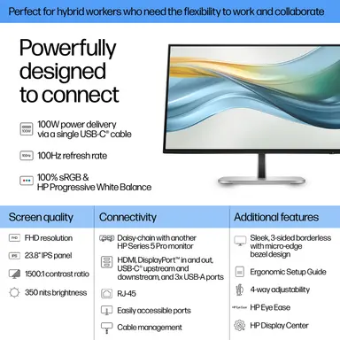 HP Sbuy S5 Pro 524PU 23.8 in FHD USB-C Monitor, image 6