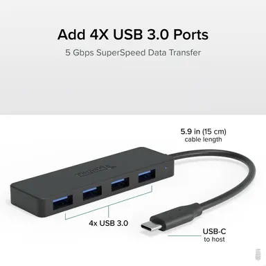 Plugable Technologies Plugable USB C to USB Adapter Hub, 4-Port USB 3.0 Hub, No Drivers Required, Wind, image 6