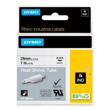 Newell-Dymo Rhino 1 in (24MM) White Heat Shrink Tube, Specifically Designed