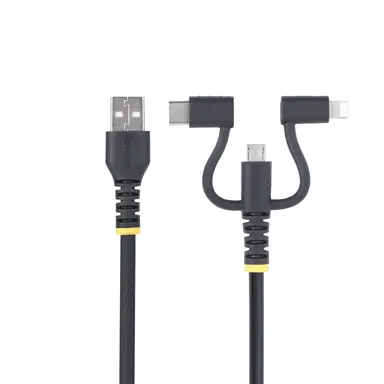 StarTech.com 3.3 ft (1M) Rugged USB Multi Charging Cable, USB to Lightning/Micro-USB/Type-C, image 6