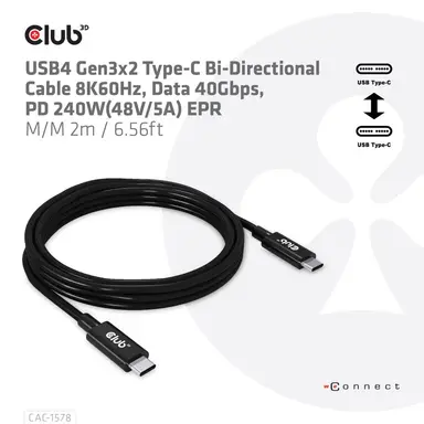 Club 3D B.V USB4 Gen 3X2 C M-M 2M/6.56FT Cable, image 6