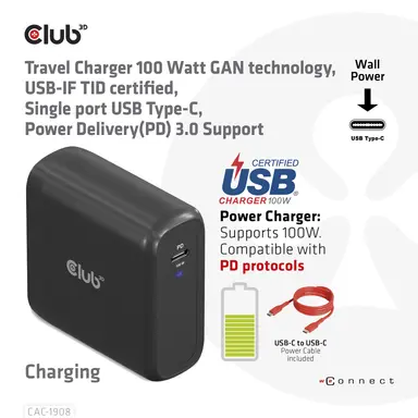 Club 3D B.V 100W USB-C Travel Charger PD3.0, image 8