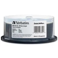 Verbatim Americas BD-R DL 50GB 8X, White Label, DATALIFE+, White Inkjet Hub Printable, 25PK Spindl, image 3