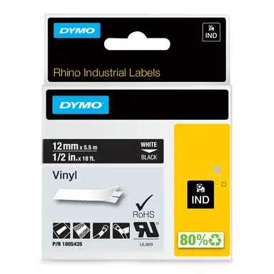 Dymo Rhino 1/2IN Black VINYL-12MM - Thermal Transfer - 3M PL100, 3M PL150, 3M PL200