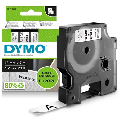 Dymo Labelmanager D1 Tape - Self-Adhesive Label - Black on White - Roll