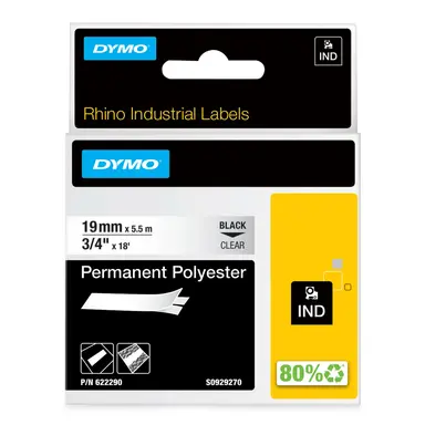 Newell-Dymo Rhino 3/4IN (19MM) Clear Permanent Poly Label - Thermal Transfer