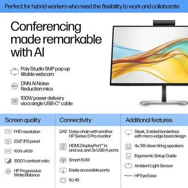 HP Sbuy S5 Pro 524PM 23.8 in FHD USB-C Conferencing Monitor, image 6