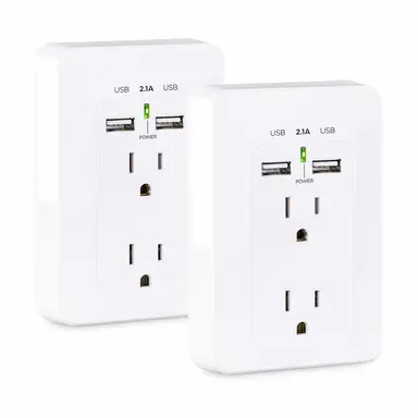 Cyberpower Systems (USA) 2-PACK 2-OUTLET Wall-Tap with 2 USB Charging Ports 2.1A (SHARED) White