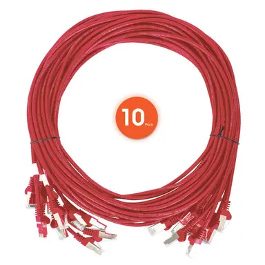 Intellinet Cat6 U/UTP Slim Network Patch Cable, 1 FT., Red, 10-Pack
