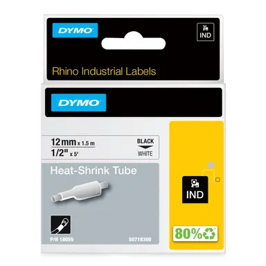 Dymo Rhino 1/2IN X 5 ft, White Heat Shrink Tubes