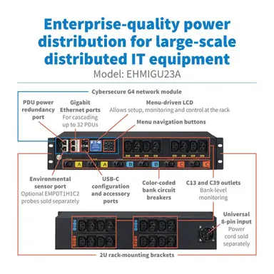 Eaton Universal-Input Metered Rack PDU G4, 200-415V, 12 C13 and 12 C39 Outlets, Input, image 4