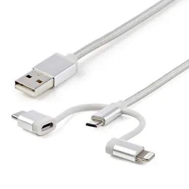 StarTech.com 6 ft (1.8 m) USB Multi-Charging Cable, USB-a to Lightning/USB-C/Micro-USB, Apple