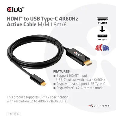 Club 3D B.V HDMI to USB-C 4K60HZ Active Cable 6 FT, image 7