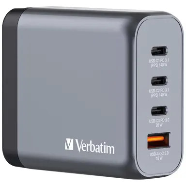 Verbatim Americas 140W 4-Port Gan Wall Charger