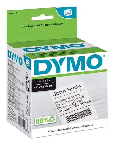 Dymo Poly, White Label 2 5/16IN X 4 in, 250 per Roll, 1 Roll per Box- 2-5/16IN X 4IN