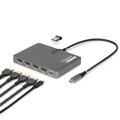 StarTech.com USB-C to Quad-Monitor Workstation Adapter, 4K 60HZ HDMI, 140W PD Passthrough