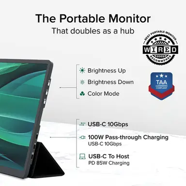 Plugable Technologies Plugable USB-C Portablemonitor 15.6 in, 100W Pass-Through Charging Laptop Smartp, image 3
