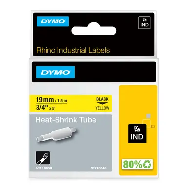 Dymo Rhino 3/4 Yellow Heat Shrink Tubes - Thermal Transfer - 3M PL150, 3M PL200, 3M