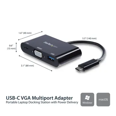 StarTech.com USB C VGA Multiport Adapter - USB 3.0 Port - 60W PD - Connect Your USB-C Laptop, image 6