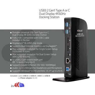 Club 3D B.V USB a 3.0 Dual Display 4K60HZ Docking, image 7