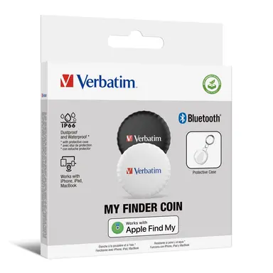 Verbatim Americas Myfinder Coin Bluetooth Item Finder 2PK - Black, White, image 8