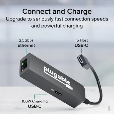 Plugable Technologies Plugable USB C to Ethernet Adapter 2.5GB with 100W USB-C PD Charging, 2.5 Gigabi, image 6