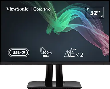 ViewSonic 32 in 4K UHD Professional Graphic Design Monitor with USB-C (60W), 3840 × 2160