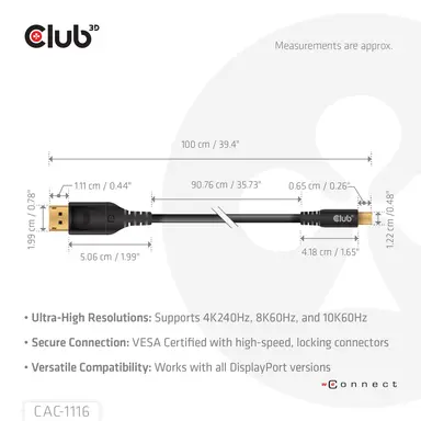 Club 3D B.V DP80 DP to Mini DP 1M/3.28FT Cable, image 8