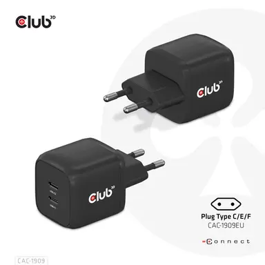 Club 3D B.V Travel Charger PPS 45W Gan Technology, Dual Port USB Type-C, Power DELIVERY(PD), image 4