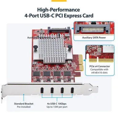 StarTech.com 4-Port USB Type-C PCIe Card, USB 3.2 10GBPS, USB-C PCI Express 3.0 Expansion, image 8