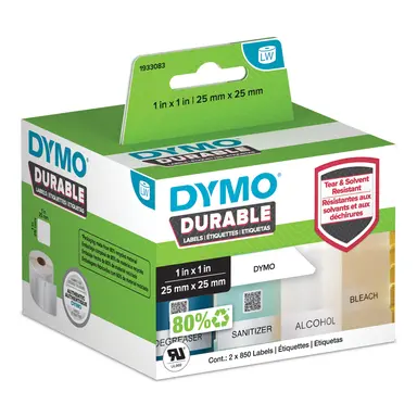 Dymo LW Durable 1 in X 1 in White Poly, 1700 Labels, These Labels Ensure Perfect