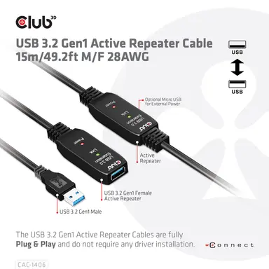 Club 3D B.V USB-a Active Repeater Cable 15M/49.2FT, image 8