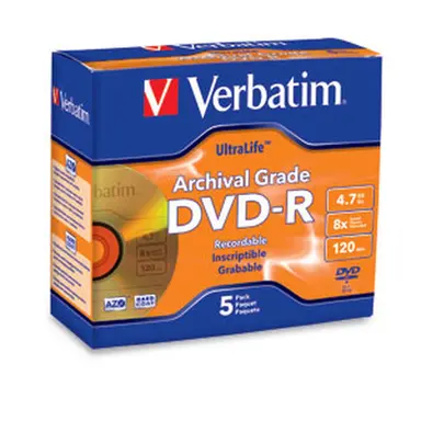 Verbatim Americas 5PK DVD-R 8X Ultralife Gold Jewel Case, image 4