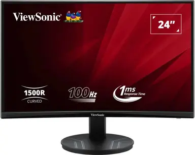 ViewSonic 24 in 1080P VA Curved Monitor with Variable Refresh Rate, HDMI, and Displayport.