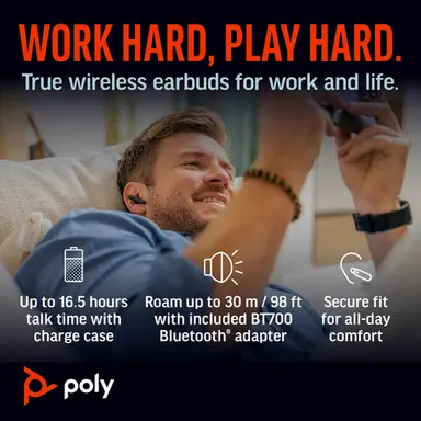 HP New Poly Voyager Free 60+ UC Carbon Black Earbuds +BT700 USB-C Adapter +TOUCHSCR, image 4