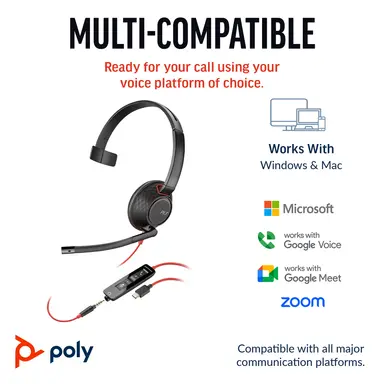 HP Poly Blackwire 5210 Monaural USB-C Headset +3.5MM Plug +USB-C/A Adapter (Bulk), image 6