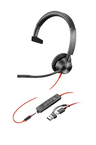 HP Poly Blackwire 3315 Microsoft Teams Certified Headset +USB-C/A Adapter TAA US, image 4