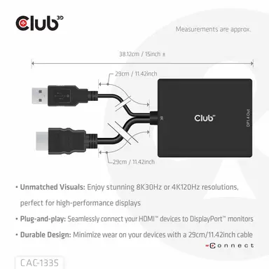 Club 3D B.V HDMI+MICRO USB to DP M/F Active Adapter, image 8