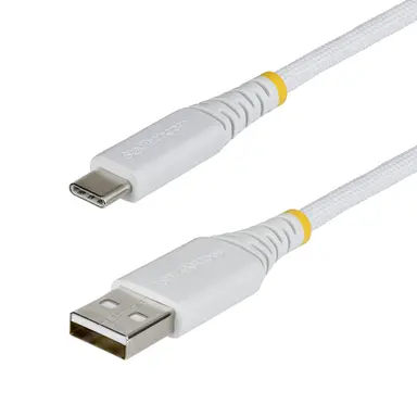 StarTech.com 1 ft (30cm) USB-a to USB-C Fast Charging Cable, 15W 3A, Dual-Layer Braided Nylon/Tpe Jacket, Durable USB-a to Type C Charger Cord, White USB a to USB C Cable