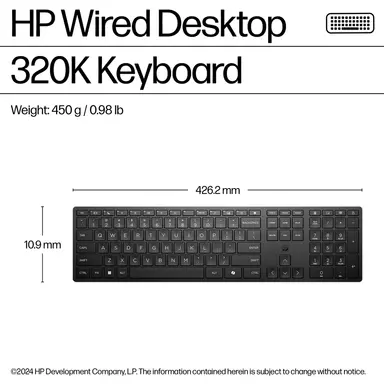 HP Wired Desktop 320K Keyboard - Enjoy a Comfortable Fit with a Reduced-Sized KE, image 8