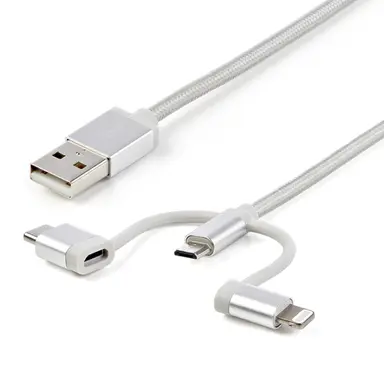 StarTech.com 6 ft (1.8 m) USB Multi-Charging Cable, USB-a to Lightning/USB-C/Micro-USB, Apple, image 4