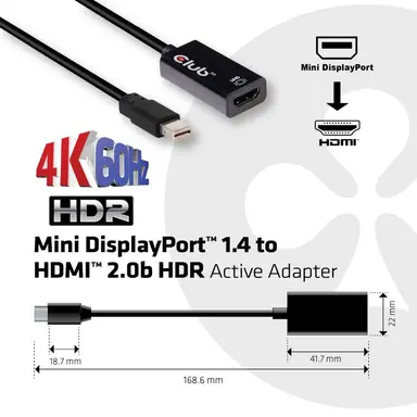 Club 3D B.V Mini Display Port 1.4 Male to HDMI 2.0 Female 4K 60HZ UHD/ 3D Active Adapter - H, image 7