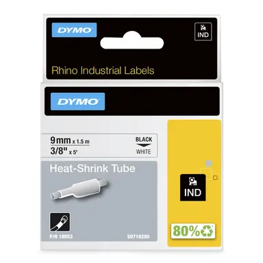 Newell-Dymo Rhino White Heat Shrink Tubes 3/8IN (9MM), This Item Is Suitable
