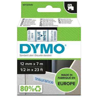 Dymo Labelmanager D1 Tape 12MMX7M 1/2 X23 BLUE/WH